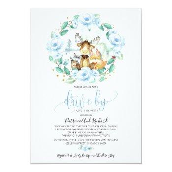 Woodland Floral Greenery Drive By Baby Shower Invitation Front View