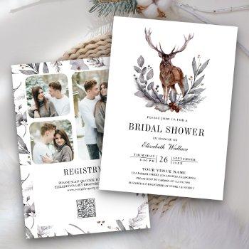 woodland forest deer qr code photo bridal shower invitation
