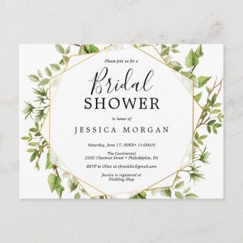 woodland greenery bridal shower invitation postcard