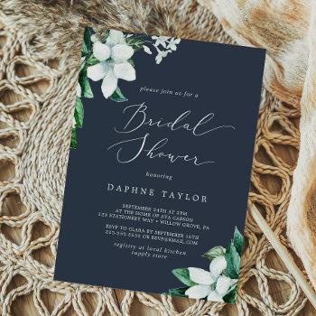 woodland greenery | navy blue bridal shower invitation