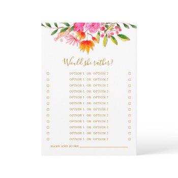 would she rather pink floral bridal shower game invitation