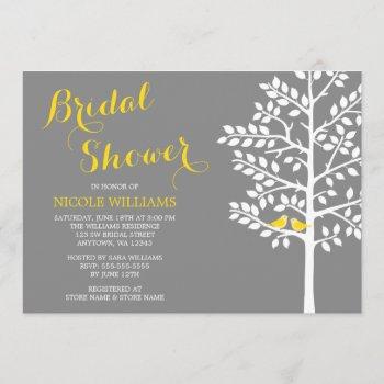 yellow and grey tree love birds bridal shower invitation