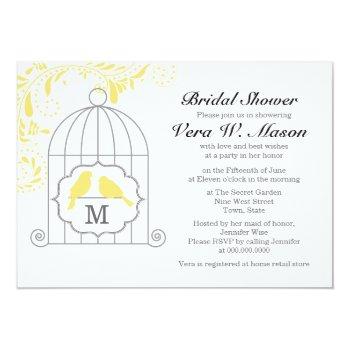 Yellow Birdcage With Love Birds Bridal Shower Invi Invitation Front View
