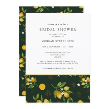 yellow lemons and greenery bridal shower invitation