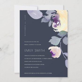 yellow navy lilac floral bridal shower invite