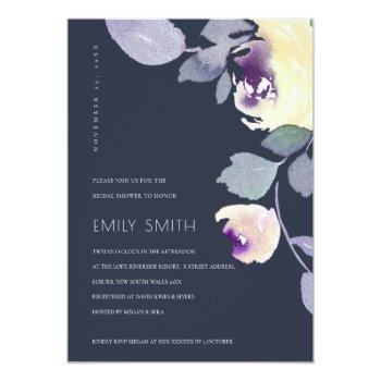 Yellow Navy Lilac Floral Bridal Shower Invite Front View