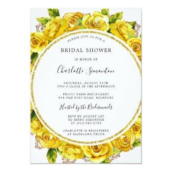 Yellow Rose Floral Bridal Shower Square Invitation Front View