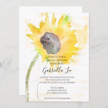 yellow sunflower on white watercolor bridal shower invitation