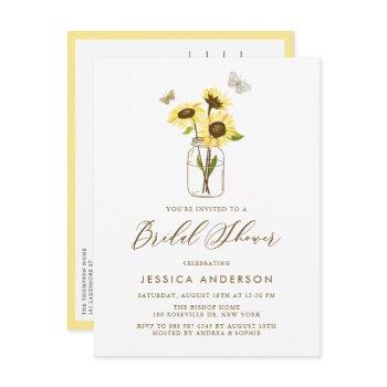 yellow sunflowers in mason jar bridal shower invitation postcard